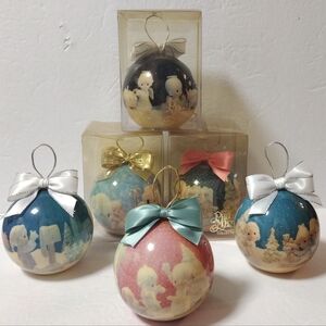 Lot Vintage 1990s Enesco Precious Moments Decoupage Christmas Ball Ornaments